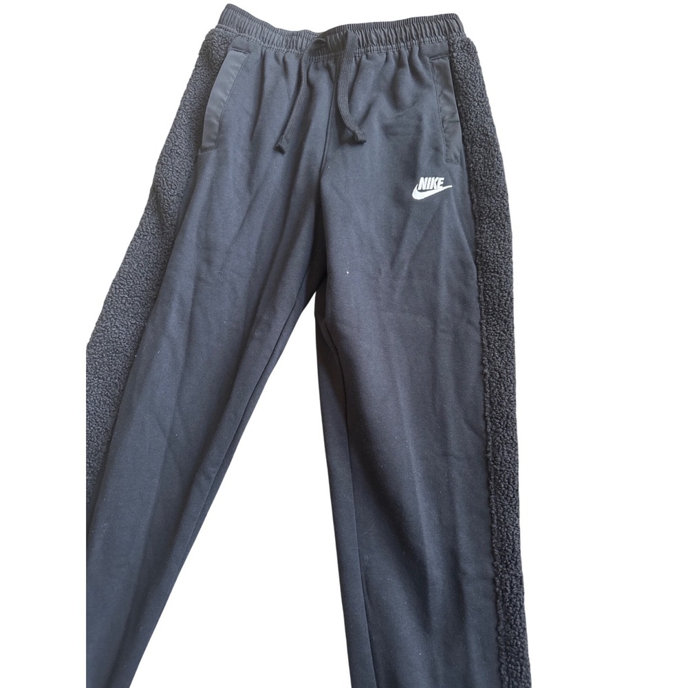 Nike Boys Sportswear Fleece Joggers Black Faux Fur Side Stripe DV3062-010 L - Picture 2 of 5